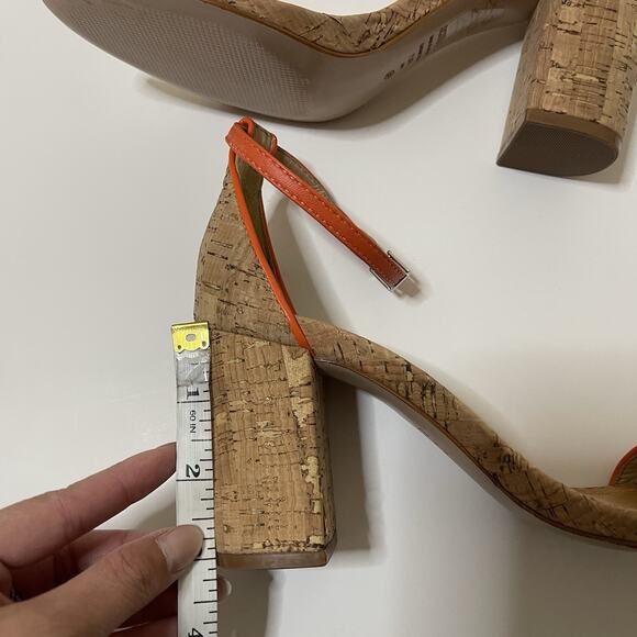 SCHUTZ Cadey Lee Block Casual Leather Sandal orange trim cork US 7.5 - Picture 4 of 8